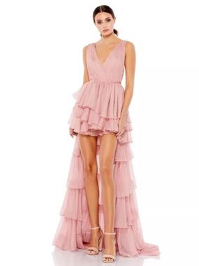 IEENA FOR MAC DUGGAL Tiered Ruffle Chiffon High/Low Gown. Sz 6 NWT